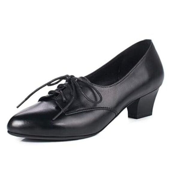 FOWT Women Comfort Lace-Up Loafers Pointed Closed Toe Chunky Block Low Heel - Picture 1 of 8